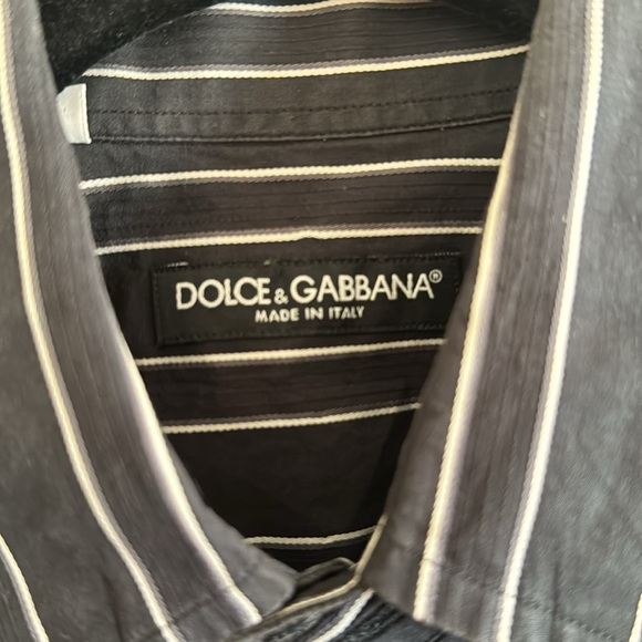 Dolce and Gabanna button up mens medium black button down, white stripe. Worn 2x - Picture 2 of 3
